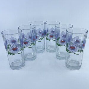 vintage cresa blue poppy glassware set of 6 tumblers retro kitchenware